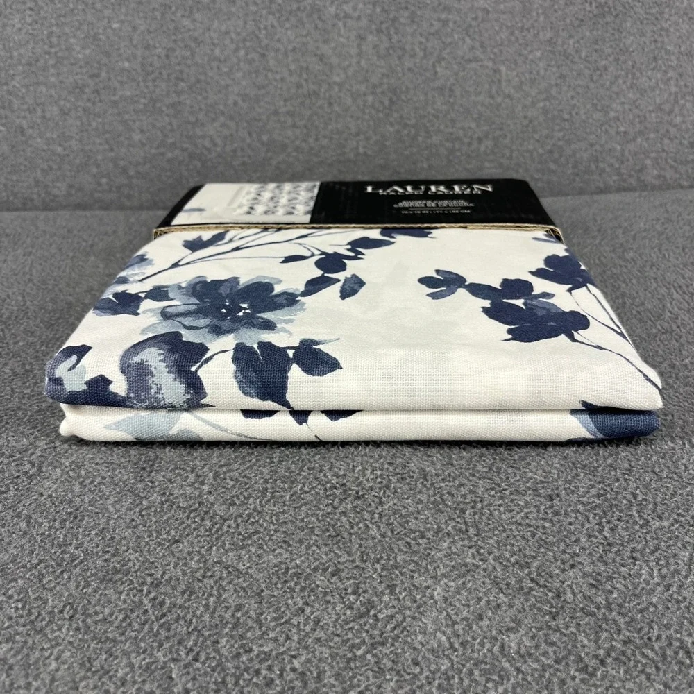 Lauren Ralph Lauren Shower Curtain Blue White Floral Cotton 70x72 Tailored Hem